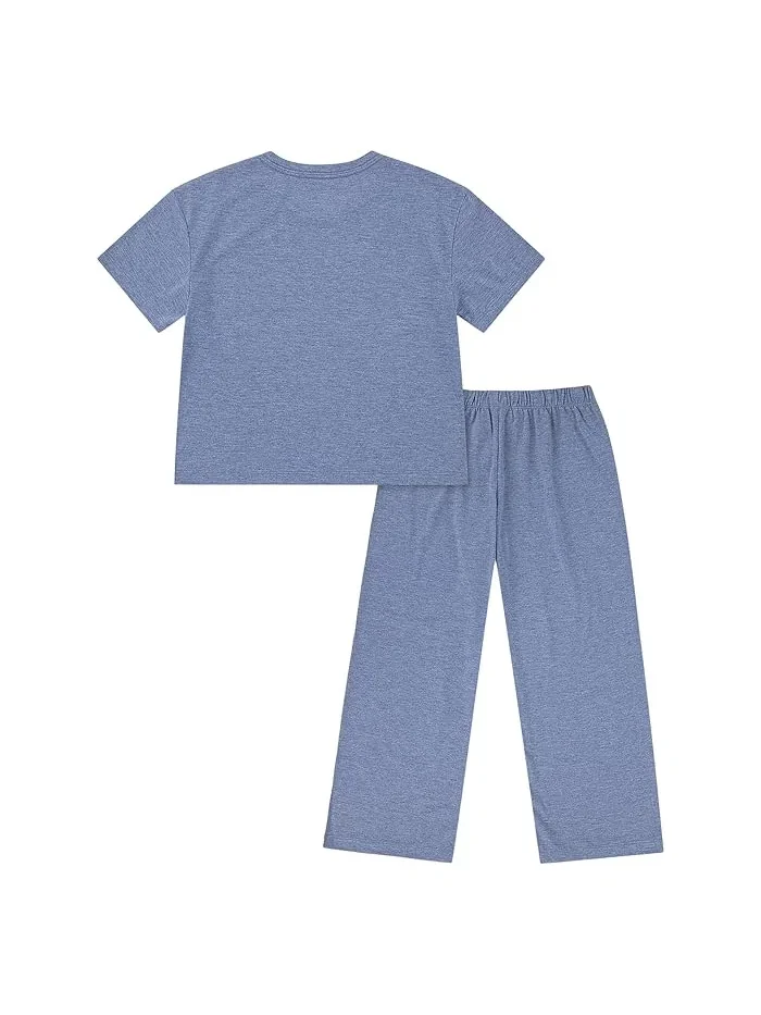 Пижама из полиэстера Boxy Tee & Pants Sleep Set abercrombie kids — изображение 2 из 4, синий