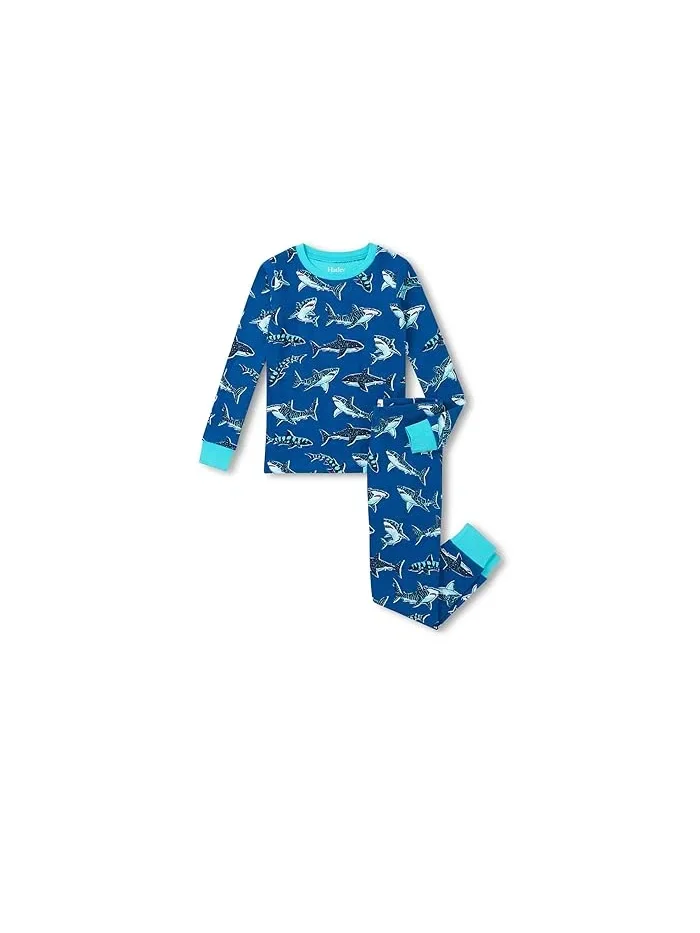 Пижама хлопковая с акулами Hatley Kids — изображение 1 из 3, синий