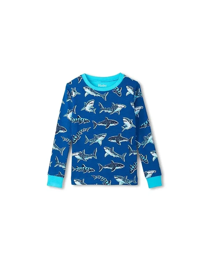 Пижама хлопковая с акулами Hatley Kids — изображение 2 из 3, синий