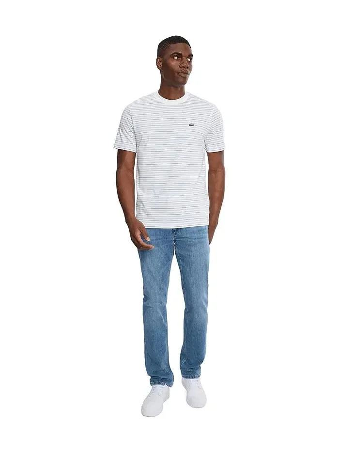 Футболка полосатая Striped Cotton T-Shirt Lacoste — изображение 2 из 5, светлый синий/белый
