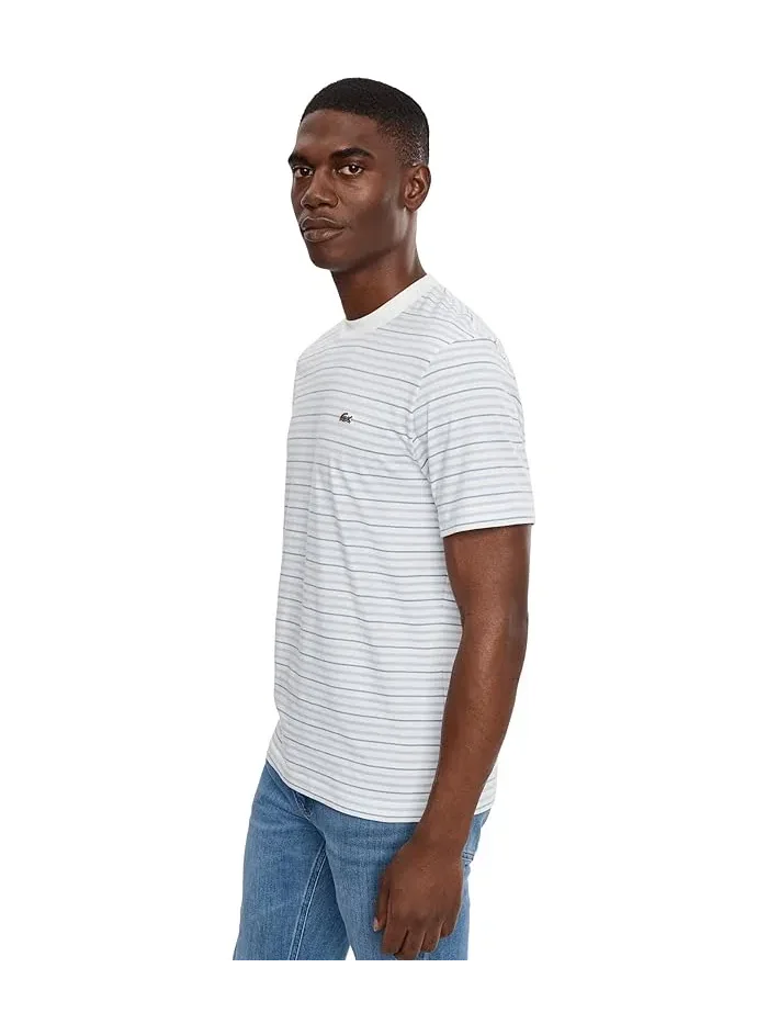 Футболка полосатая Striped Cotton T-Shirt Lacoste — изображение 3 из 5, светлый синий/белый