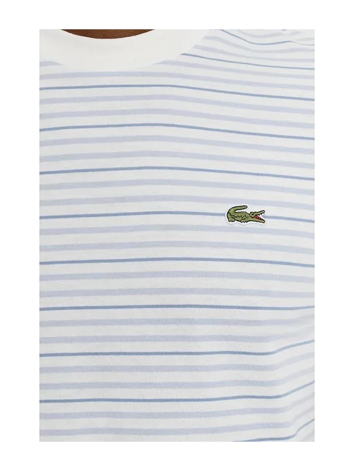 Футболка полосатая Striped Cotton T-Shirt Lacoste — изображение 5 из 5, светлый синий/белый