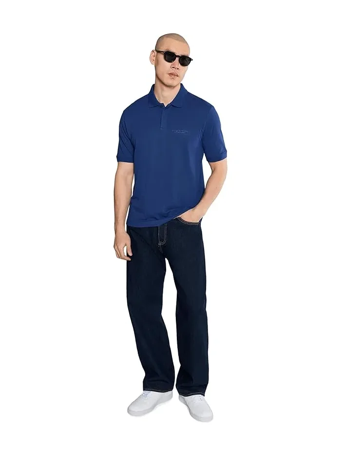 Повседневная рубашка-поло Cotton Piquet Regular Armani Exchange — изображение 2 из 5, синий