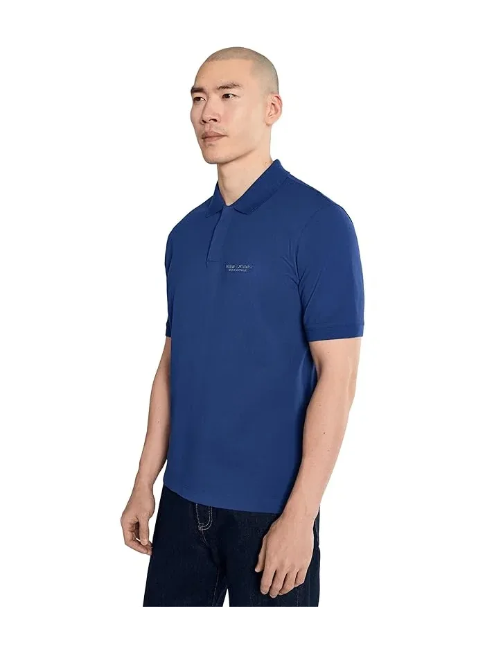 Повседневная рубашка-поло Cotton Piquet Regular Armani Exchange — изображение 3 из 5, синий