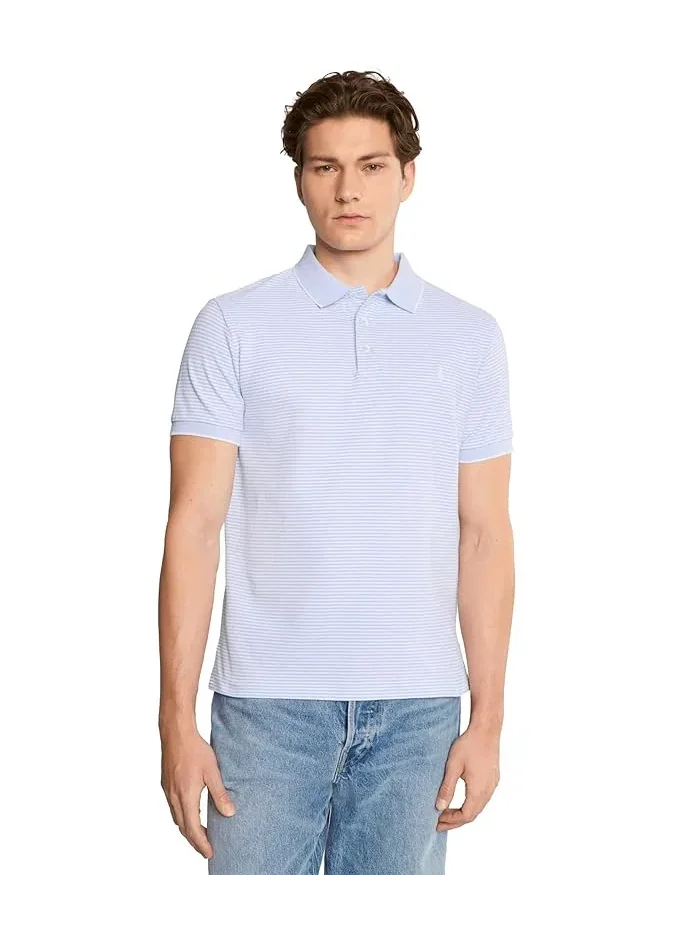 Футболка поло Custom Slim Striped Stretch Mesh Polo Ralph Lauren — изображение 1 из 5, синий/белый