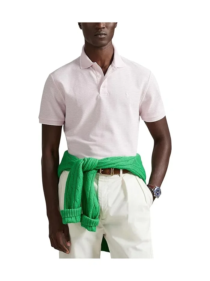Поло Custom Slim Striped Stretch Mesh Polo Ralph Lauren — изображение 1 из 5, розовый/белый