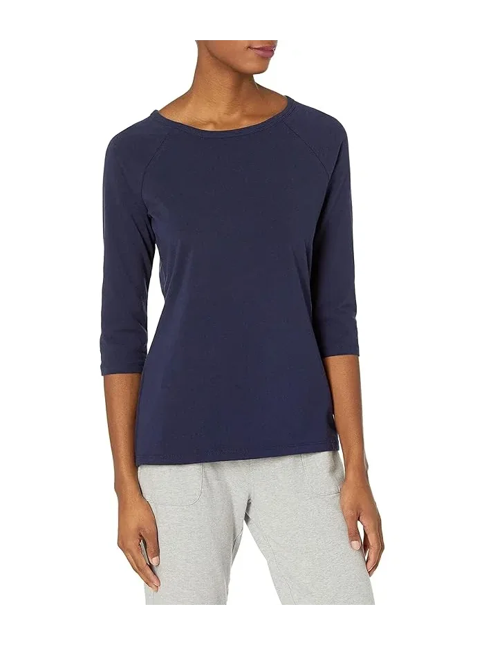 Футболка с реглан-рукавом из хлопка с эластаном Stretch Cotton Raglan Sleeve Tee Hanes — изображение 1 из 2, черный