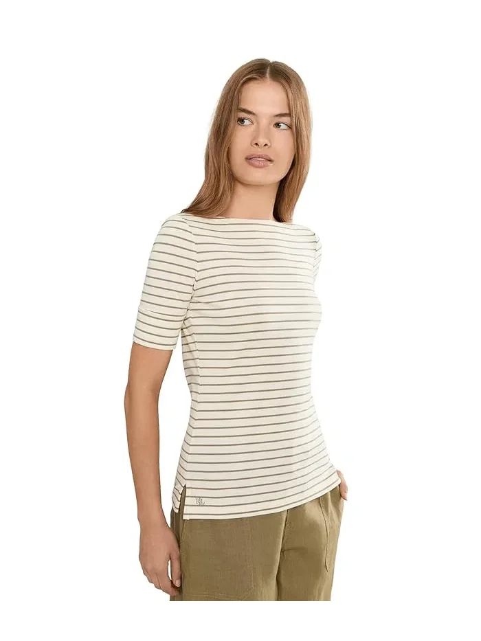 Футболка с лодочкой полосатая Petite Striped Stretch Cotton Boatneck Tee Lauren Ralph Lauren — изображение 1 из 5