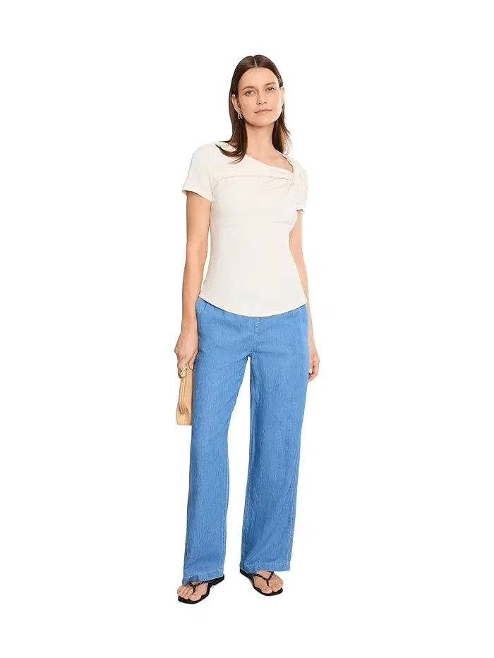 Футболка с асимметричным вырезом Twist-Neck Cotton Jersey Tee Lauren Ralph Lauren — изображение 2 из 5, кремовый
