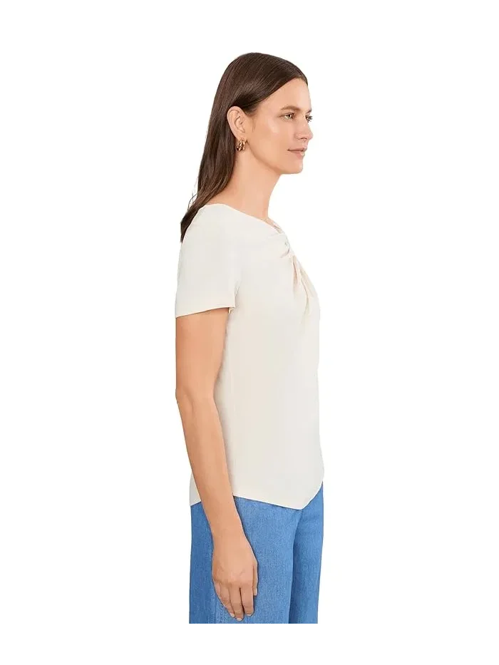Футболка с асимметричным вырезом Twist-Neck Cotton Jersey Tee Lauren Ralph Lauren — изображение 3 из 5, кремовый