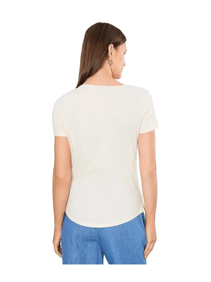 Футболка с асимметричным вырезом Twist-Neck Cotton Jersey Tee Lauren Ralph Lauren — изображение 4 из 5, кремовый