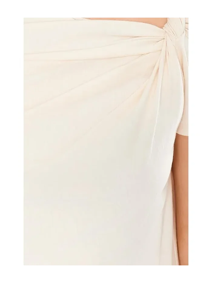 Футболка с асимметричным вырезом Twist-Neck Cotton Jersey Tee Lauren Ralph Lauren — изображение 5 из 5, кремовый