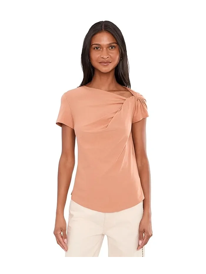Футболка с асимметричным вырезом Twist-Neck Cotton Jersey Tee Lauren Ralph Lauren — изображение 1 из 5, розовый