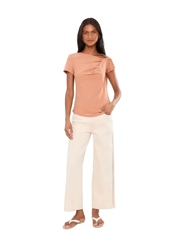 Футболка с асимметричным вырезом Twist-Neck Cotton Jersey Tee Lauren Ralph Lauren — изображение 2 из 5, розовый