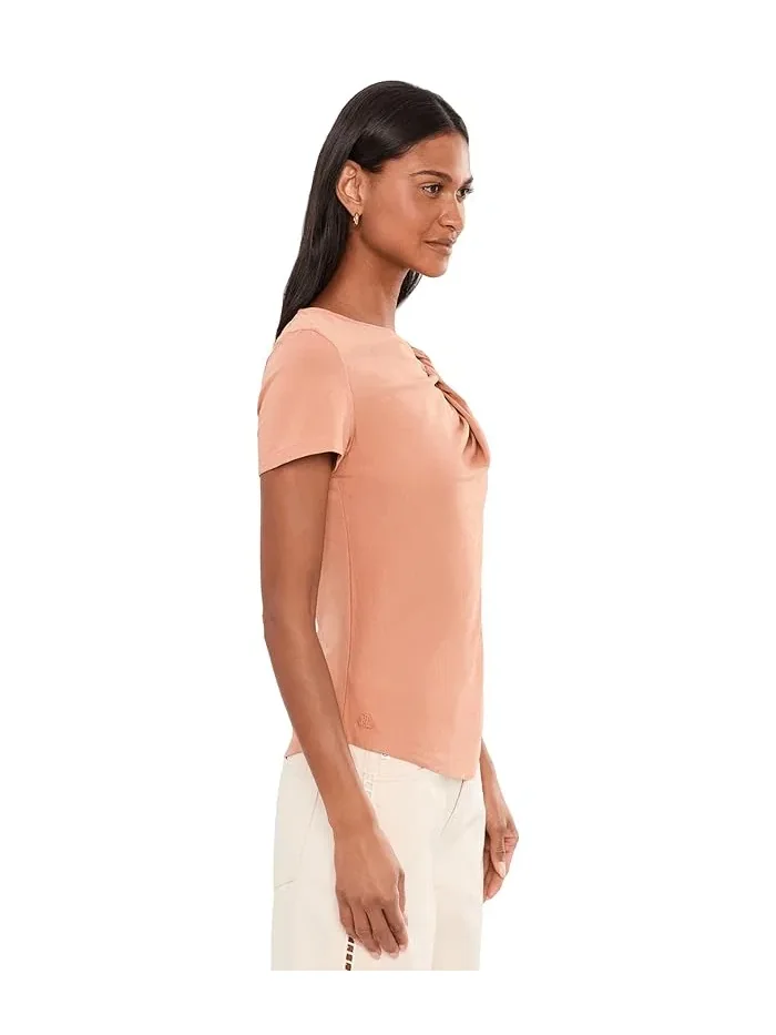 Футболка с асимметричным вырезом Twist-Neck Cotton Jersey Tee Lauren Ralph Lauren — изображение 3 из 5, розовый