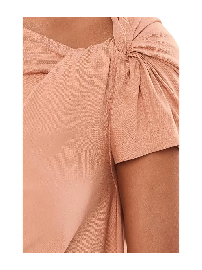 Футболка с асимметричным вырезом Twist-Neck Cotton Jersey Tee Lauren Ralph Lauren — изображение 5 из 5, розовый