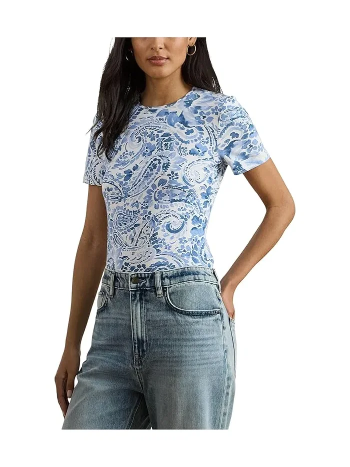 Футболка с принтом Paisley Stretch Cotton Crewneck Tee Lauren Ralph Lauren — изображение 1 из 5, белый/синий