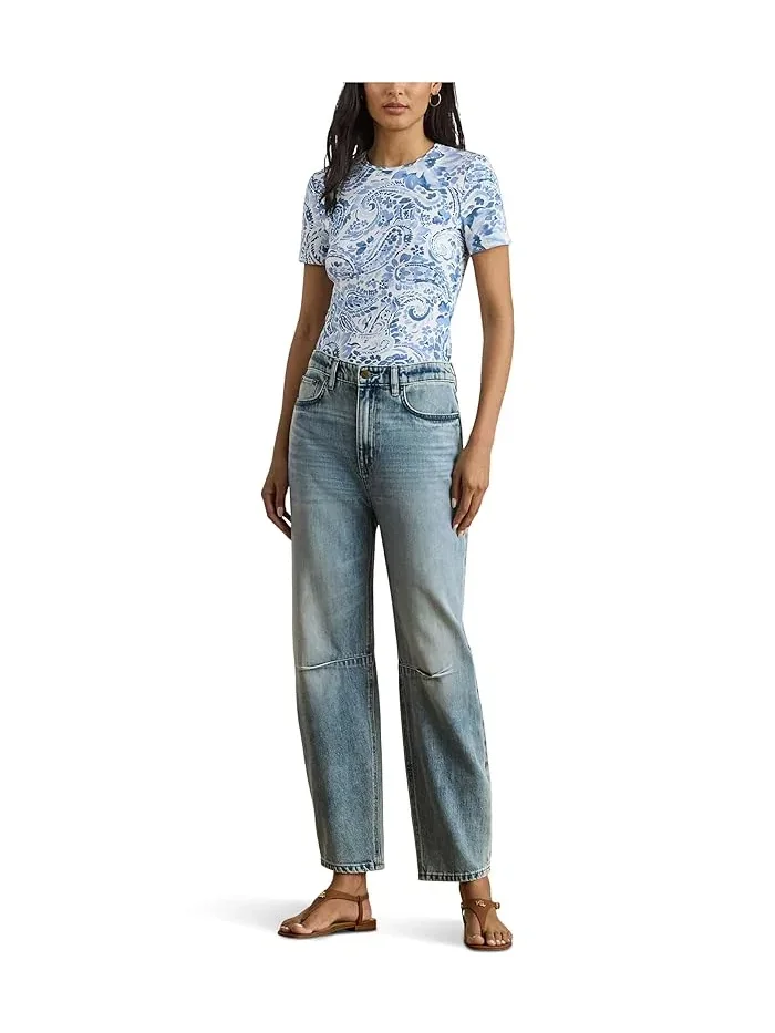 Футболка с принтом Paisley Stretch Cotton Crewneck Tee Lauren Ralph Lauren — изображение 2 из 5, белый/синий