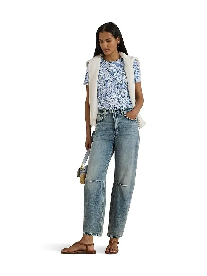 Футболка с принтом Paisley Stretch Cotton Crewneck Tee Lauren Ralph Lauren — изображение 3 из 5, белый/синий