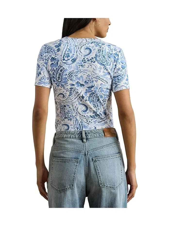Футболка с принтом Paisley Stretch Cotton Crewneck Tee Lauren Ralph Lauren — изображение 4 из 5, белый/синий