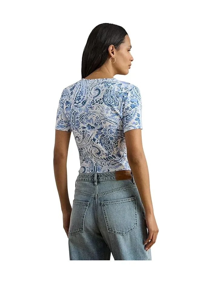 Футболка с принтом Paisley Stretch Cotton Crewneck Tee Lauren Ralph Lauren — изображение 5 из 5, белый/синий