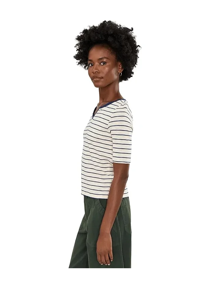 Футболка с длинным рукавом Nzt Elbow Sleeve Stripe Notch Tee NIC+ZOE — изображение 3 из 5, индиго мульти
