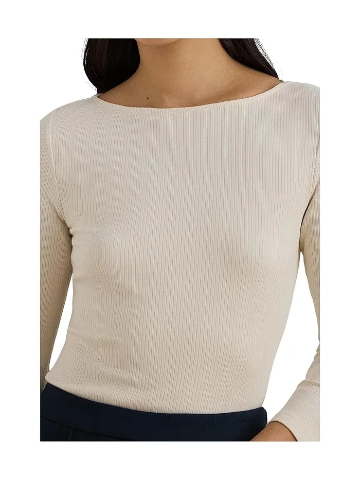 Блуза Rib-Knit Cotton-Blend Boatneck Lauren Ralph Lauren — изображение 4 из 4, кремовый
