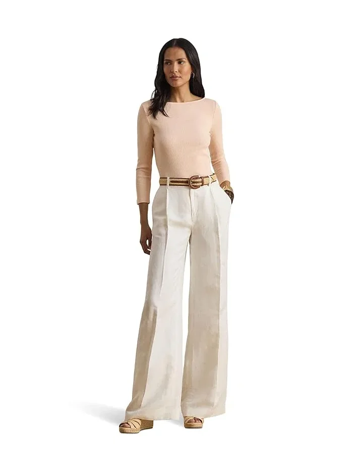 Футболка с лодочкой rib-knit Lauren Ralph Lauren — изображение 2 из 5, бежевый/белый