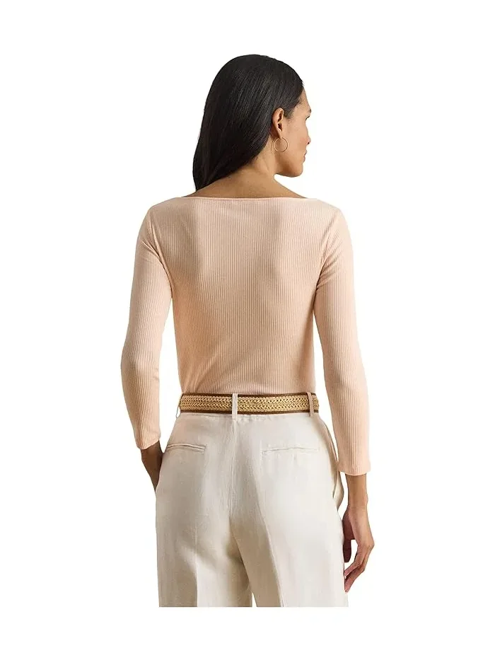 Футболка с лодочкой rib-knit Lauren Ralph Lauren — изображение 3 из 5, бежевый/белый