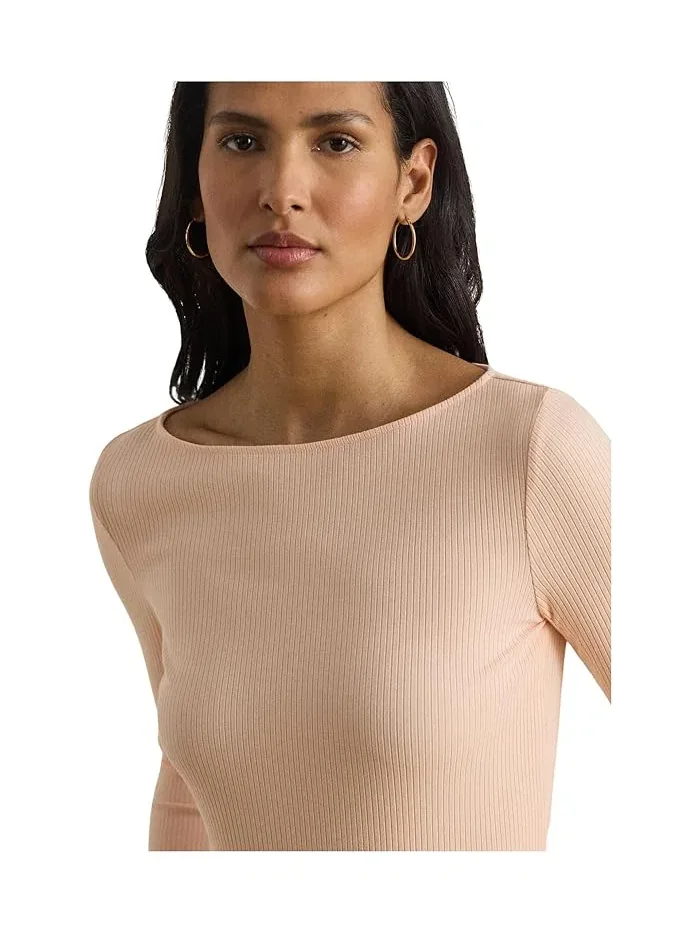 Футболка с лодочкой rib-knit Lauren Ralph Lauren — изображение 5 из 5, бежевый/белый