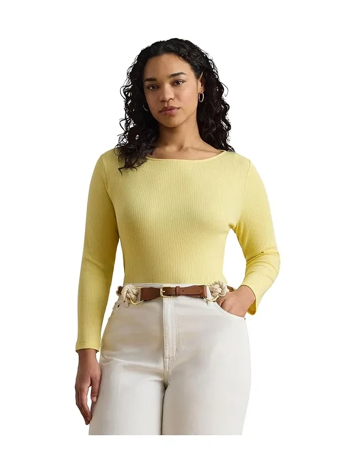 Футболка с лодочкой Rib-Knit Cotton-Blend Lauren Ralph Lauren — изображение 1 из 5, лимонный