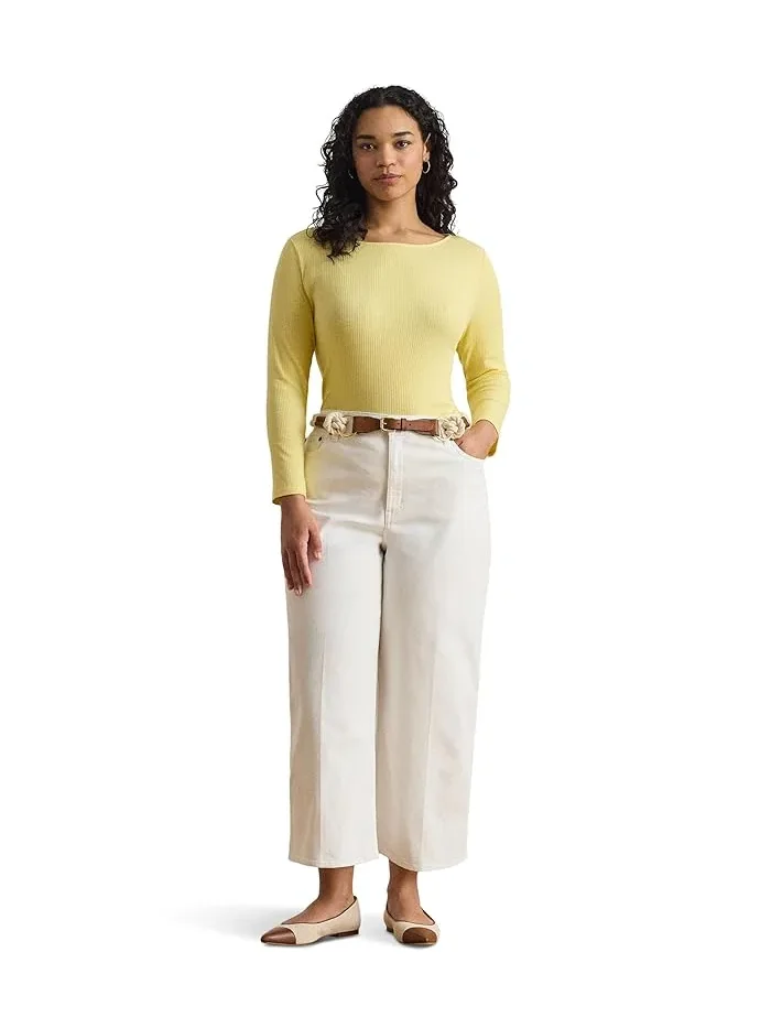 Футболка с лодочкой Rib-Knit Cotton-Blend Lauren Ralph Lauren — изображение 2 из 5, лимонный