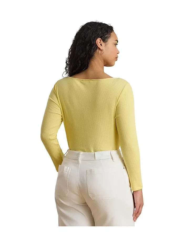 Футболка с лодочкой Rib-Knit Cotton-Blend Lauren Ralph Lauren — изображение 3 из 5, лимонный