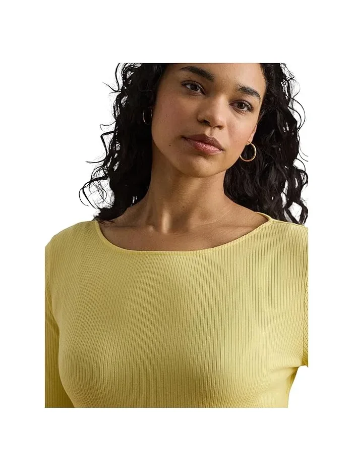 Футболка с лодочкой Rib-Knit Cotton-Blend Lauren Ralph Lauren — изображение 5 из 5, лимонный