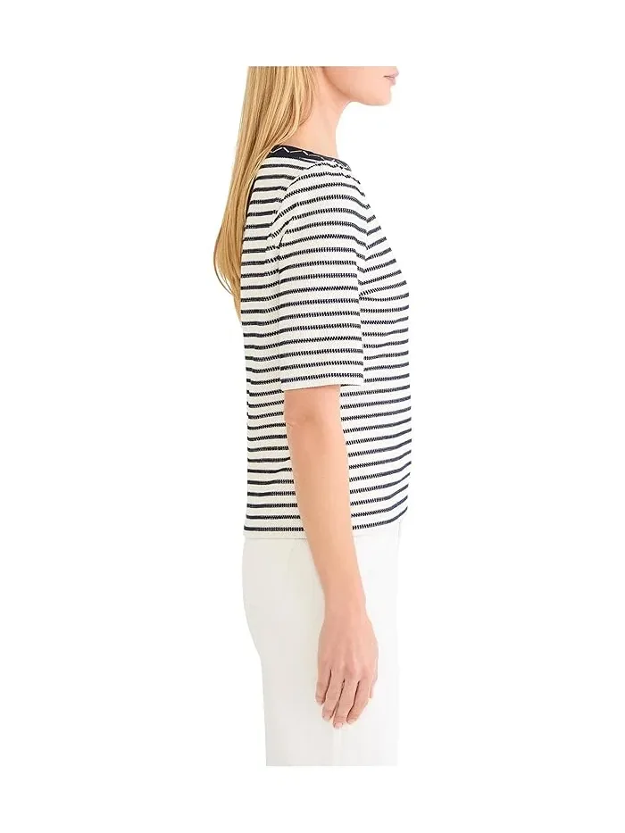 Футболка с вышивкой лодочка Embroidered Boatneck Top NIC+ZOE — изображение 2 из 3, темный индиго