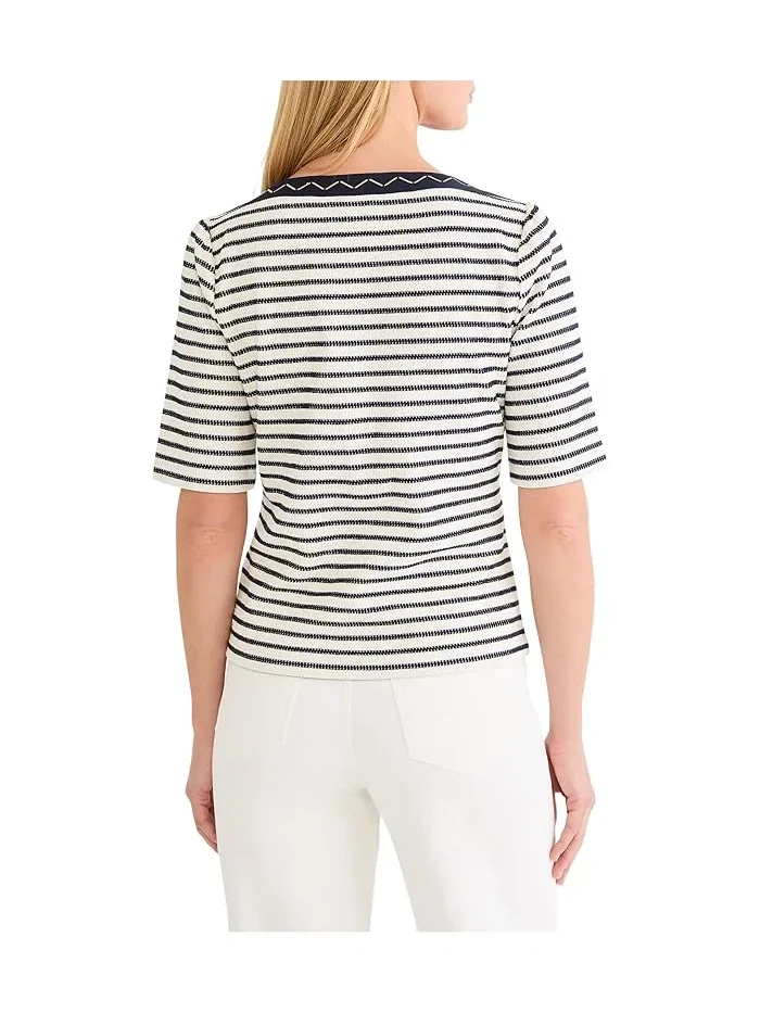 Футболка с вышивкой лодочка Embroidered Boatneck Top NIC+ZOE — изображение 3 из 3, темный индиго