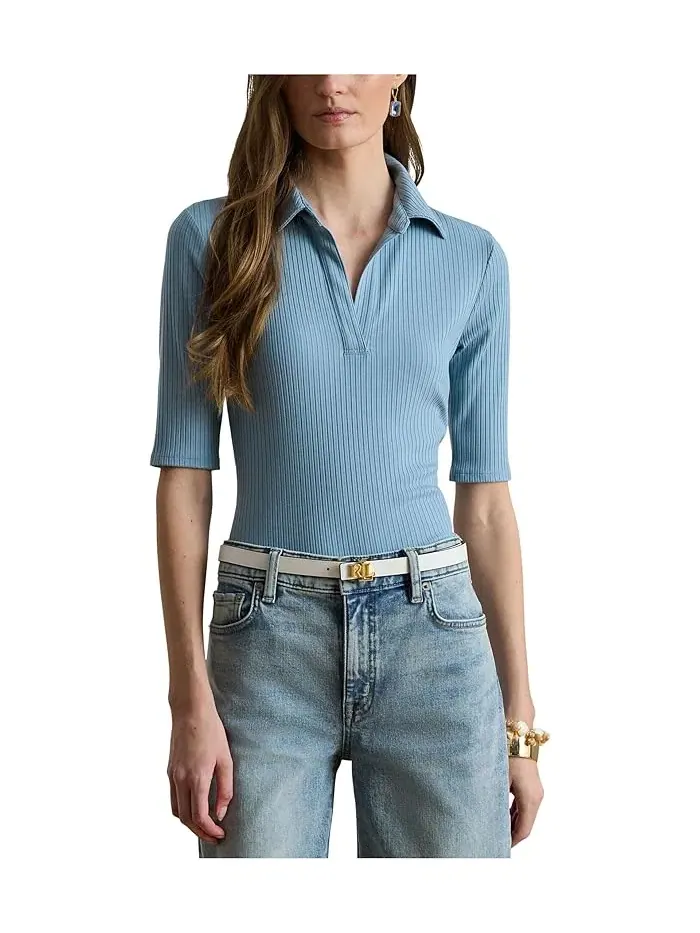 Футболка поло с коротким рукавом Rib-Knit Lauren Ralph Lauren — изображение 1 из 5, красный