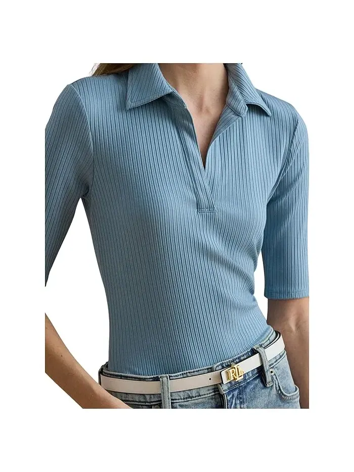Футболка поло с коротким рукавом Rib-Knit Lauren Ralph Lauren — изображение 4 из 5, красный