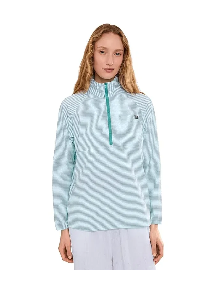 Футболка с длинным рукавом Everyday SunSmart 1/4 Zip L.L.Bean, Gulf Teal Stripe
