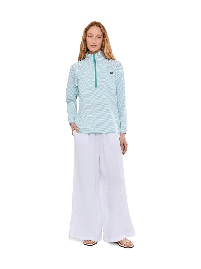 Футболка с длинным рукавом Everyday SunSmart 1/4 Zip L.L.Bean, Gulf Teal Stripe — изображение 2 из 5, бирюзовый