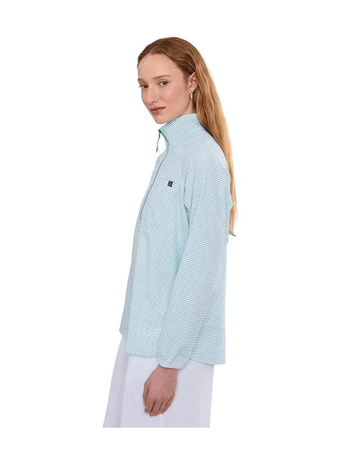 Футболка с длинным рукавом Everyday SunSmart 1/4 Zip L.L.Bean, Gulf Teal Stripe — изображение 3 из 5, бирюзовый