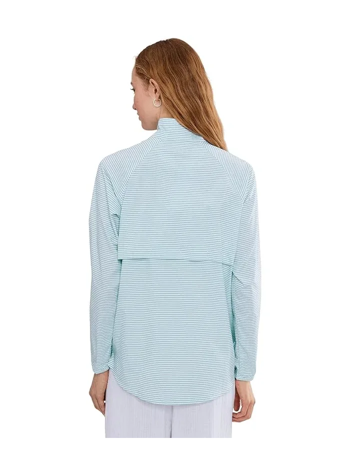 Футболка с длинным рукавом Everyday SunSmart 1/4 Zip L.L.Bean, Gulf Teal Stripe — изображение 4 из 5, бирюзовый
