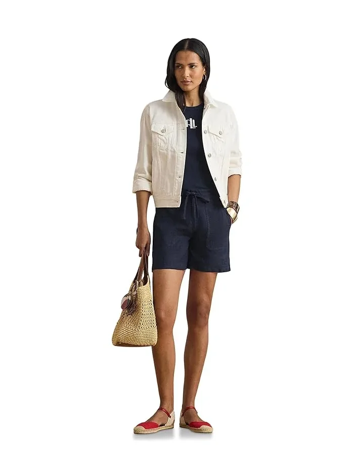 Шорты широкие на завязках Linen Wide-Leg Drawcord Shorts Lauren Ralph Lauren — изображение 2 из 4, темно-синий