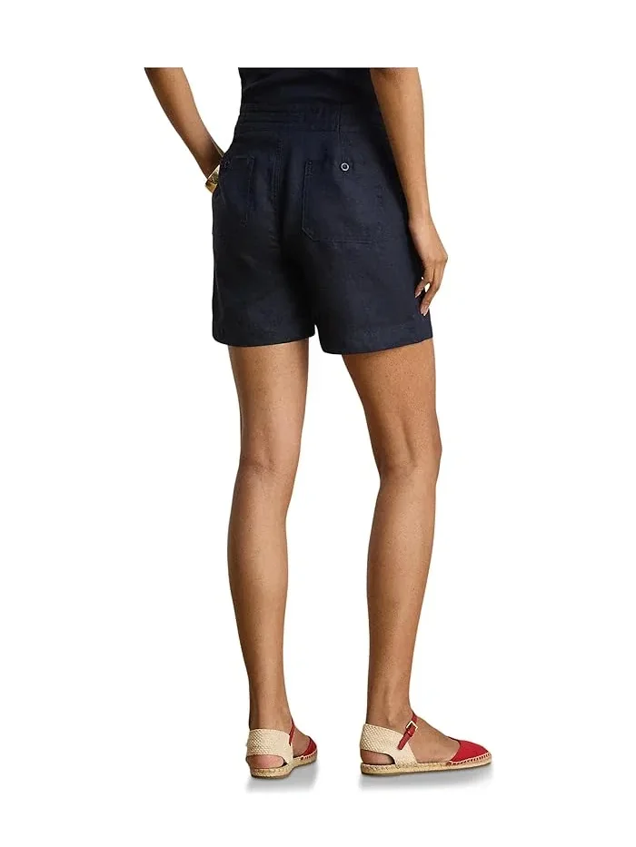 Шорты широкие на завязках Linen Wide-Leg Drawcord Shorts Lauren Ralph Lauren — изображение 3 из 4, темно-синий