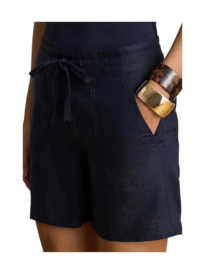 Шорты широкие на завязках Linen Wide-Leg Drawcord Shorts Lauren Ralph Lauren — изображение 4 из 4, темно-синий