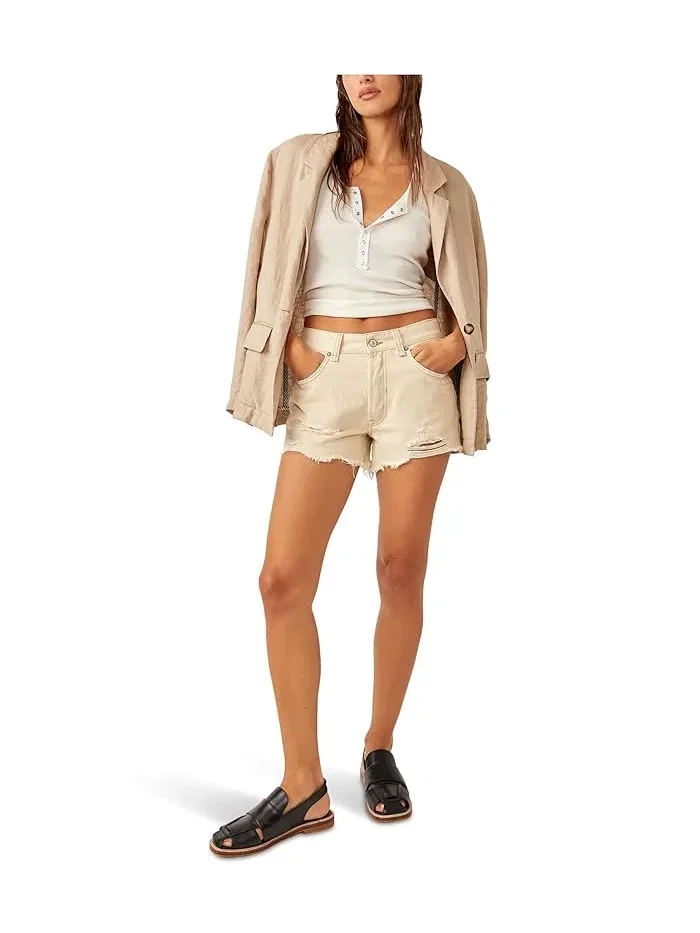 Шорты джинсовые Now Or Never Free People, Oat Latte — изображение 2 из 5, овсяный