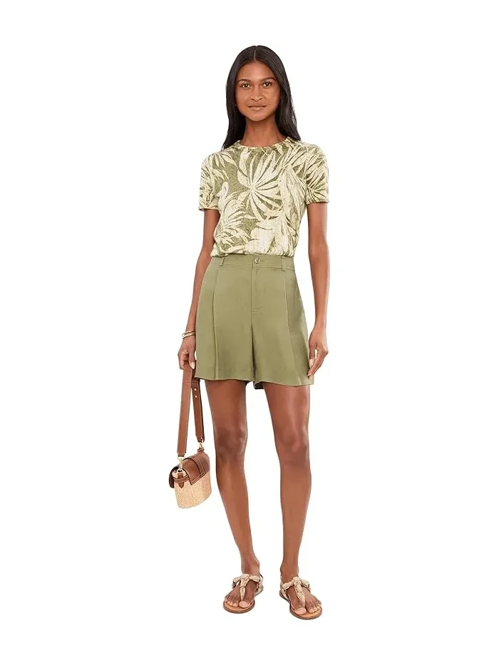 Шорты плиссированные из льняной смеси Pleated Linen-Blend Twill Shorts Lauren Ralph Lauren — изображение 2 из 5, синий мульти