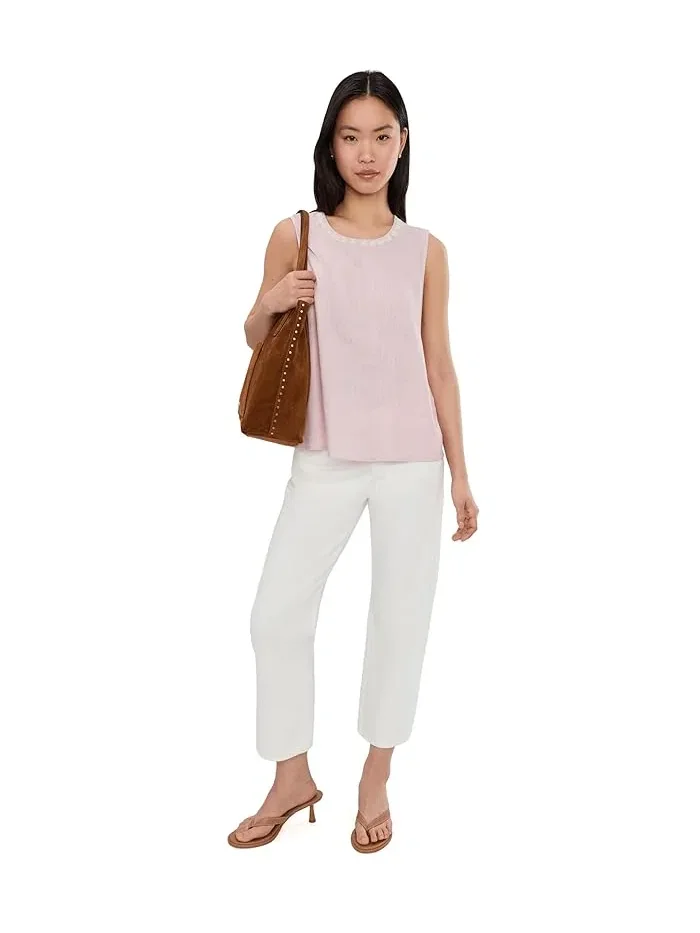 Блуза без рукавов с круглым вырезом Sleeveless Crew Neck Blouse Vince Camuto — изображение 2 из 5, песочный