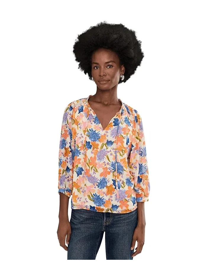 Блуза с цветочным принтом Tie Neck Peasant Sleeve Blouse Vince Camuto