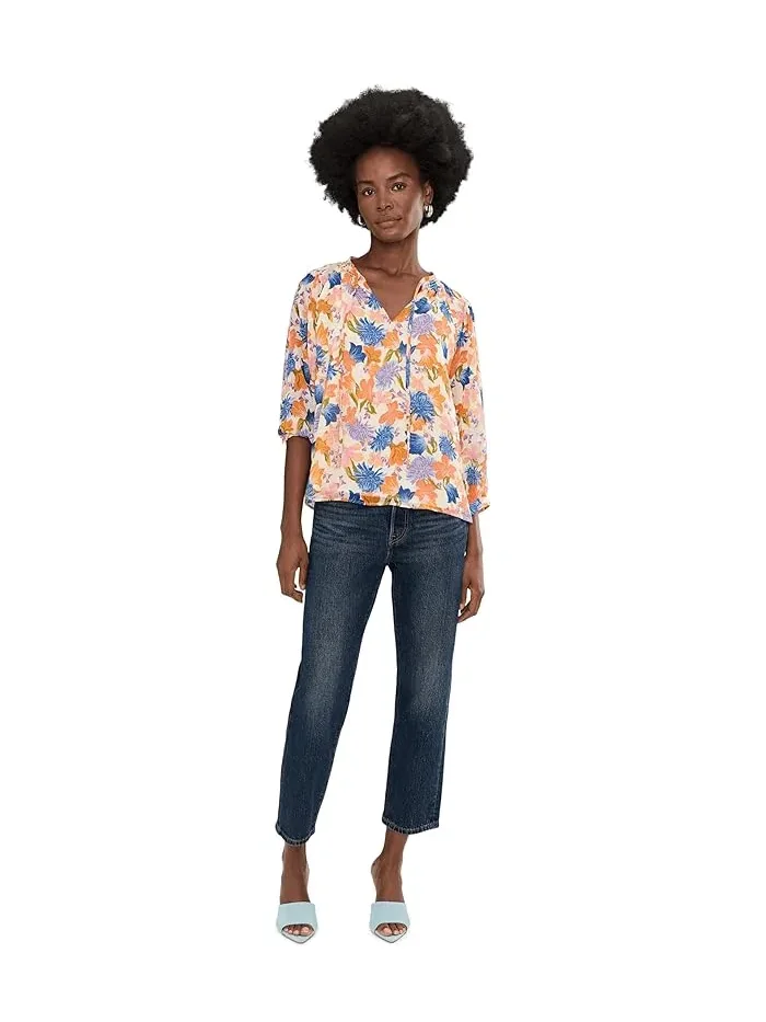 Блуза с цветочным принтом Tie Neck Peasant Sleeve Blouse Vince Camuto — изображение 2 из 5, красный